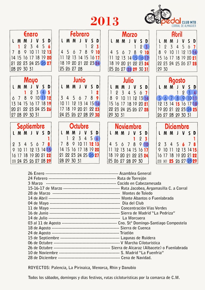 calendario el pedal 2013